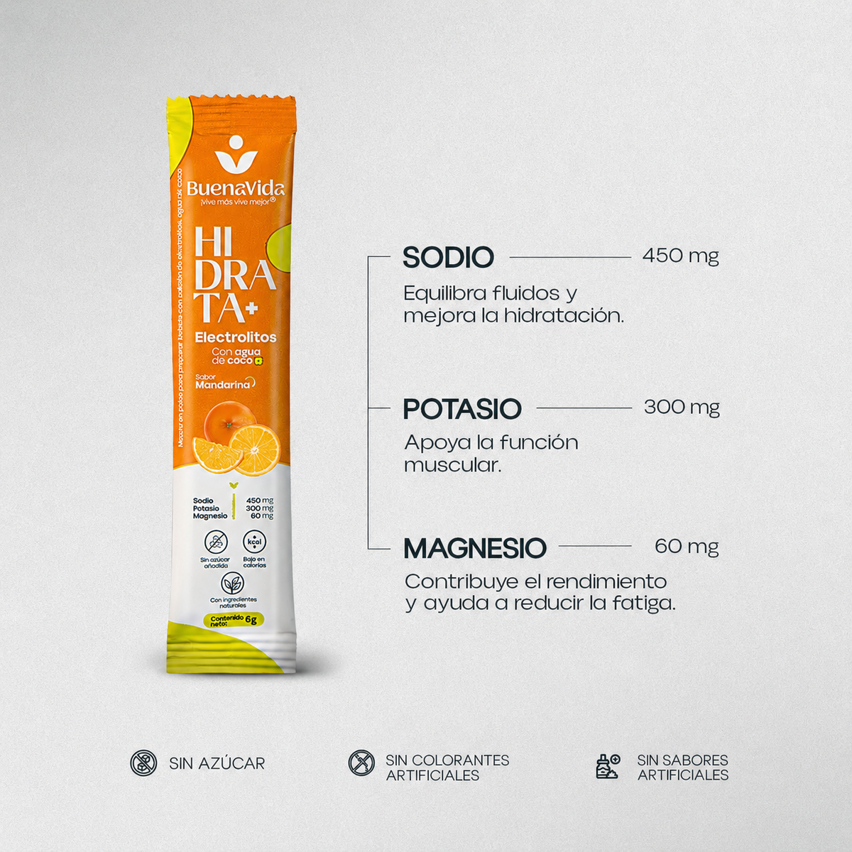 Hidrata+ Electrolitos, sabor Mandarina